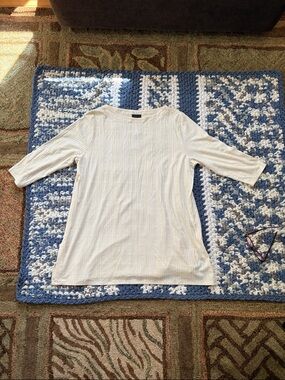 J. Jill Cream Textured Knit Three-Quarter Sleeve Top
